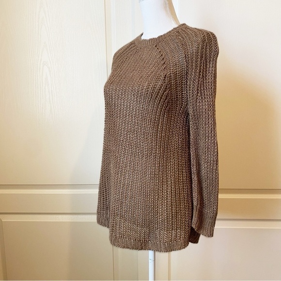 J Crew Tan Open Weave Relaxed Fit Linen Beach Sweater Size XSmall - Picture 4 of 13